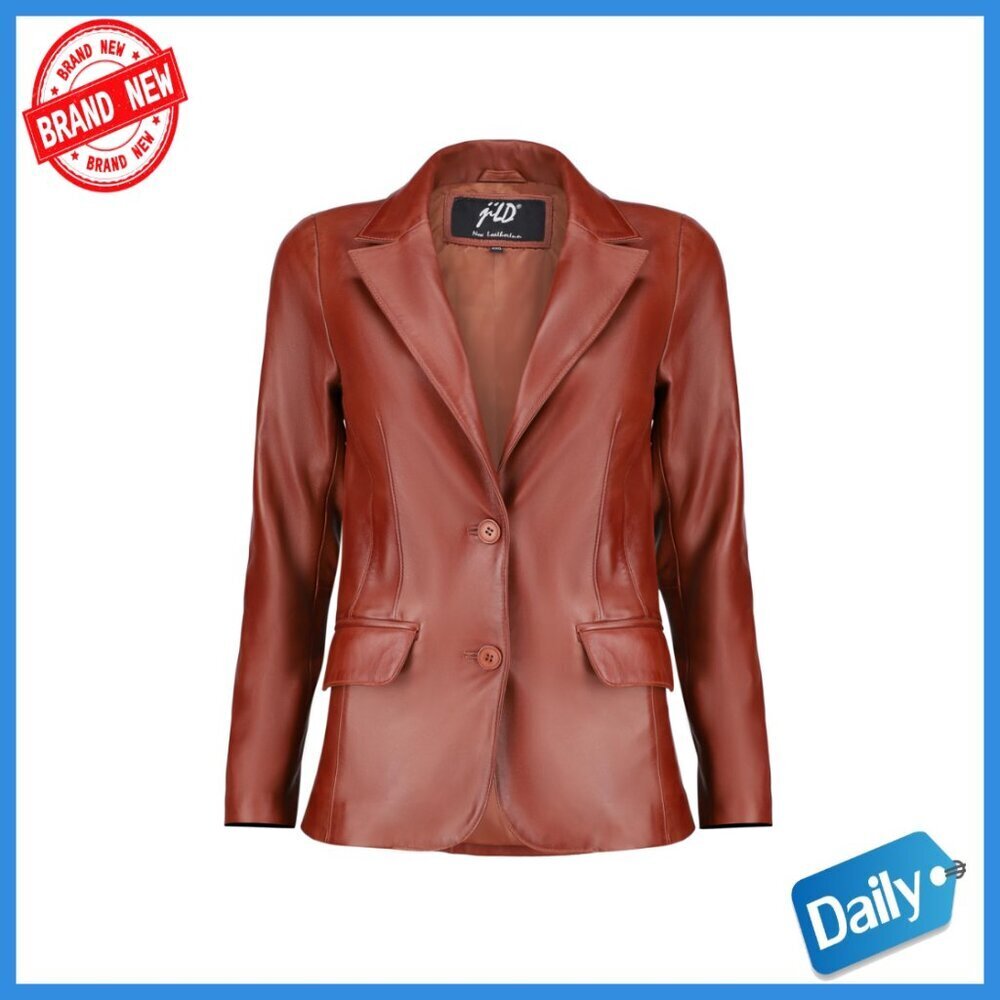Lambskin Leather Blazer Jacket Women's Long Sleeve Notch Lapel
